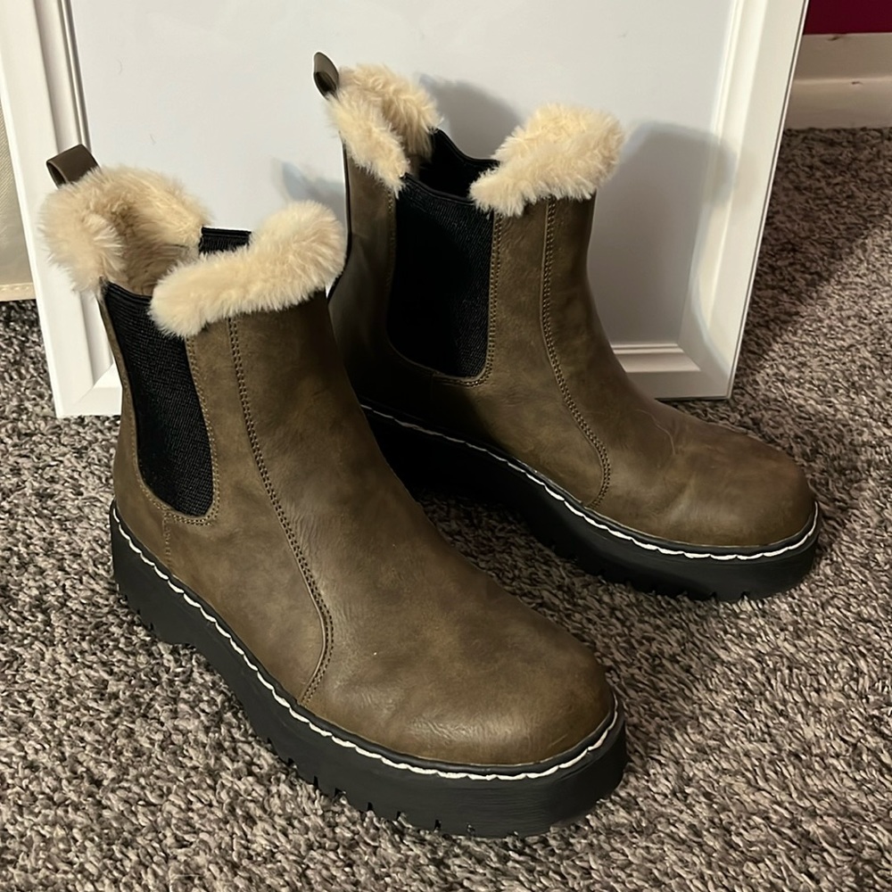 Leather & Faux Fur Platform Booties